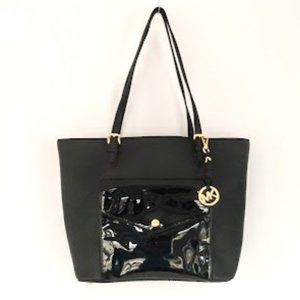 Michael Kors Black Saffiano Patent Leather Jet Set Tote